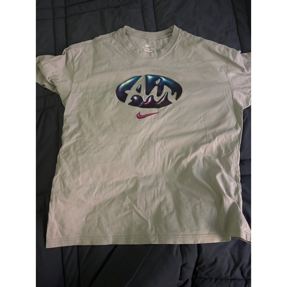 Nike Air Graphic T-Shirt Mens Large Grey Loose Fit Short Sleeve Swoosh Tee